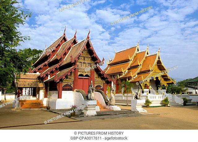 Thailand: Old viharn next to the newer ubosot, Wat Hang Dong, Chiang Mai, northern Thailand