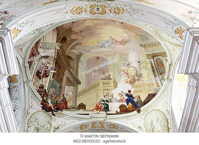 Austrai, Lower Austria, Wachau, Waldviertel, View of fresco painting on ceiling of church