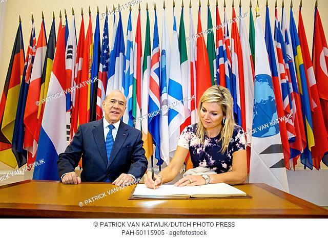 Queen Maxima of The Netherlands and OECD Secretary-General Angel Gurria attend the launch of the first OECD PISA report on financial literacy at the OECD...
