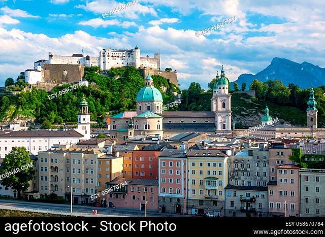 Austria. Salzburg. View of the downtown and the Festung Hohensalzburg