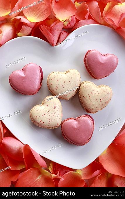 Colorful heart-shaped macaroons