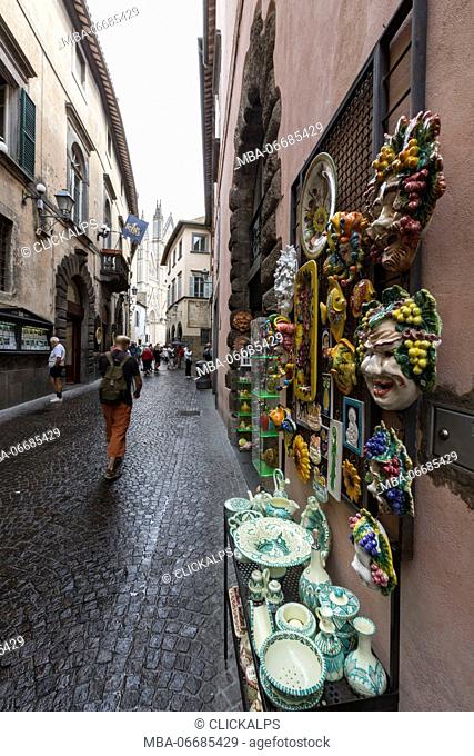 A typical alley with local craft shops Orvieto Terni Province Umbria Italy Europe