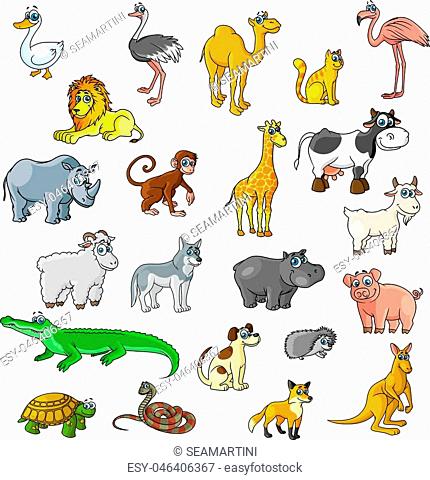 Cartoon zoo animals and pets. Duck, ostrich and flamingo birds, camel and  cat, Stock Vector, Vector And Low Budget Royalty Free Image. Pic.  ESY-046406367 | agefotostock