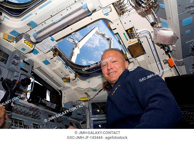 View of Astronaut Doug Hurley, STS-127 Pilot, during Port Wing Survey on the Space Shuttle Endeavour, Orbiter Vehicle (OV) 105 during the STS-127 mission