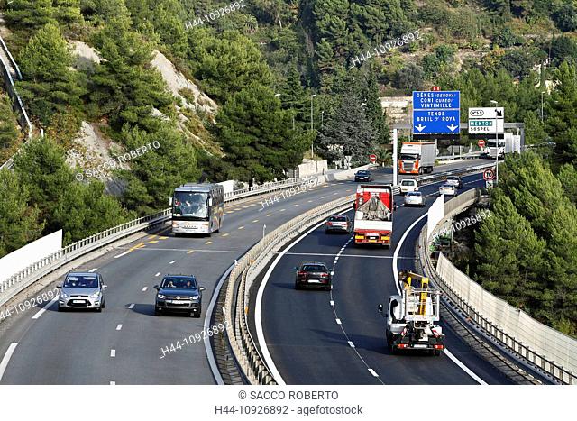 France, Europe, Alpes Maritimes, Menton, highway, traffic, transport