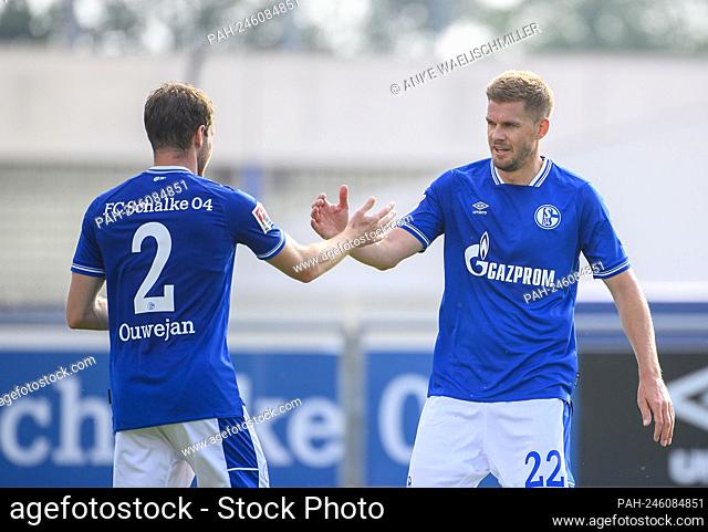 jubilation GE goalschuetze Simon Terodde r. (GE) with Thomas OUWEJAN (GE), soccer test match, FC Schalke 04 (GE) - PSV Wesel-Lackhausen, on June 23rd