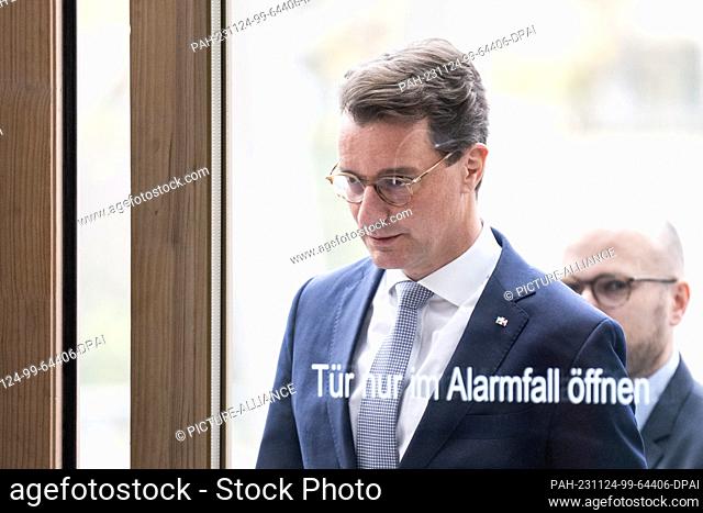 24 November 2023, Berlin: Hendrik Wüst (CDU), Minister President of North Rhine-Westphalia, takes part in the presentation of the study at the North...