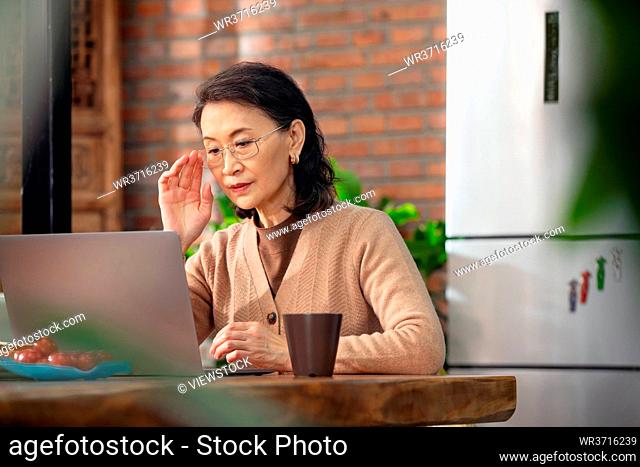 Elderly women leisure using laptops