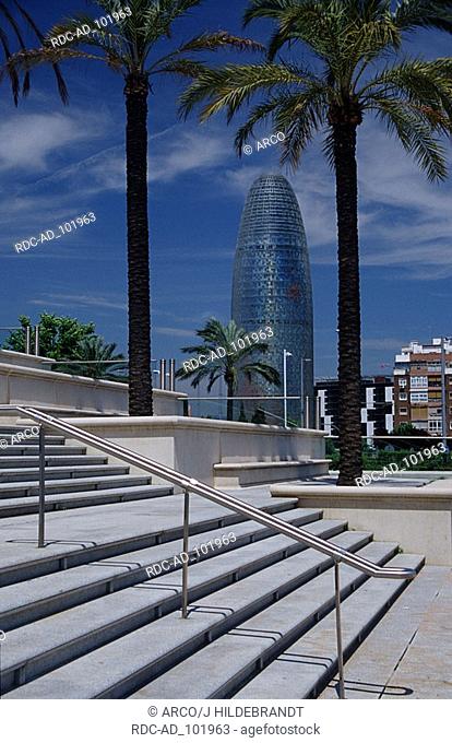 Tower Block Torre Agbar architect Jean Nouvel Placa de les Glories Barcelona Catalonia Spain