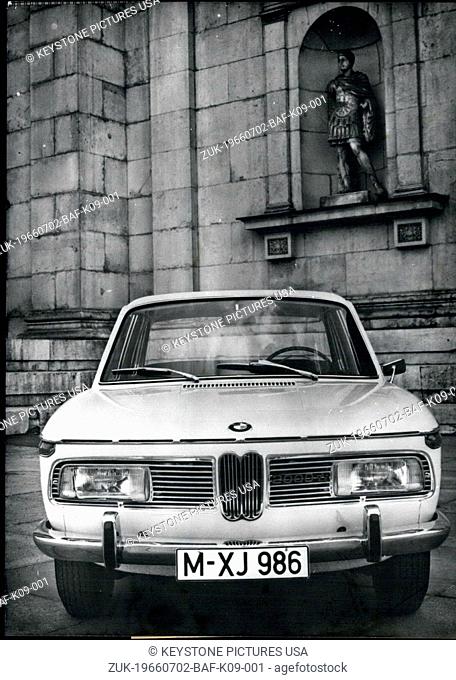 Jul. 02, 1966 - A new BMW Car from Munich. With a 120 H.P. motor and a top speed more than 180km/h and a heat able back window is this luxus car one of the most...