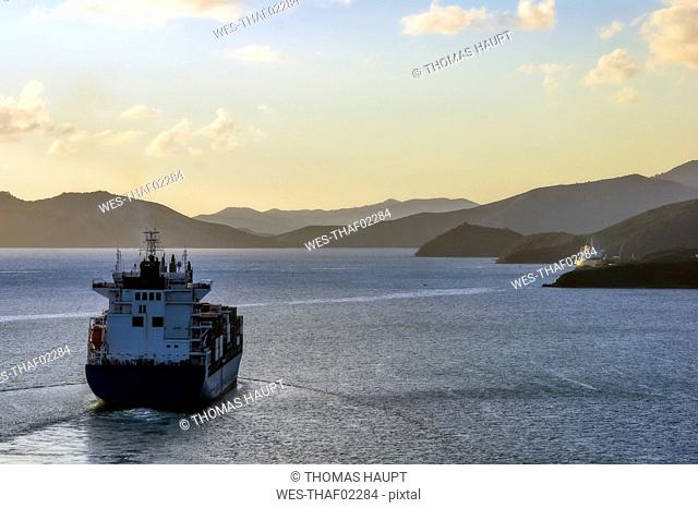 New Caledonia, Noumea, tanker ship in the evening