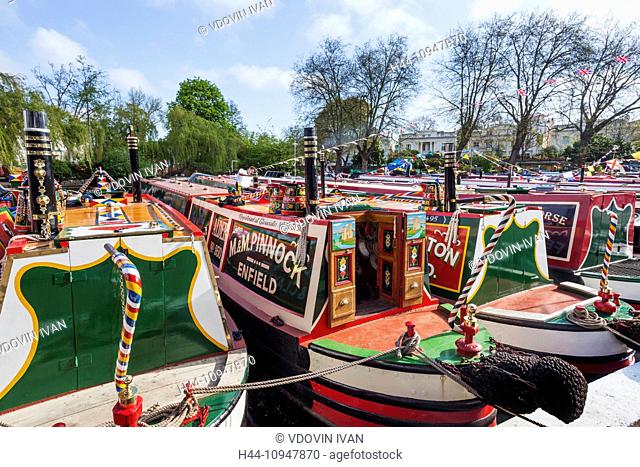 England, London, Maida Vale, Little Venice, Annual Canal Boat Cavalcade, Canal Boats