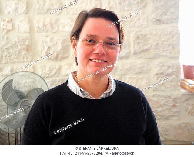 Barbara-Anne Podborny, Director of the Lutheran Guest House in the Old City of Jerusalem, standing in her office in the Old City of Jerusalem, Â Israel