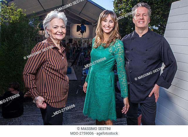 The Tv presenter Benedetta Parodi, the baker Ernst Knam and the journalist Clelia Dâ€™Onofrio in the backstage of the promo of the TV show Bake Off Italia -...