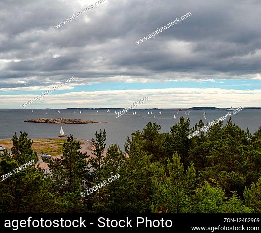 Hanko Finland, Sailing boats on there way in tho port on a summer day at Hango Regatta