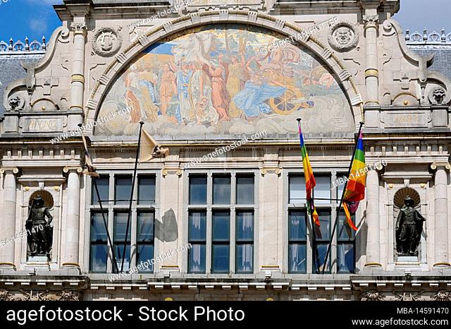 Royal Dutch Theater, facade with mural, Ghent, East Flanders, Flanders, Belgium