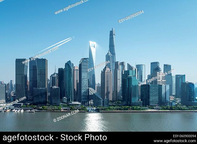 shanghai skyline, futuristic urban background of modern financial buildings