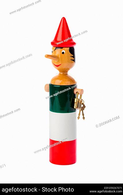 Toy Pinocchio isolated on white background