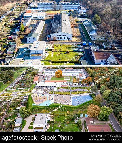 06 October 2022, Saxony, Torgau: The image combo shows the site of the State Garden Show four years ago (taken on 13.02.2018) and now