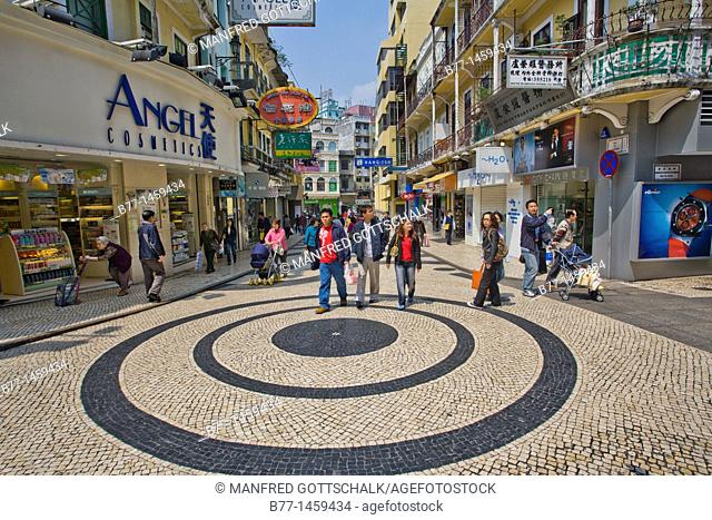 China, Macau, Rua de S  Domingos, cobbled street in the Historic Centre of Macau