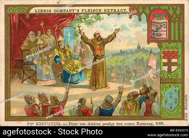 Picture series First Crusade, Peter of Amiens preaches the First Crusade 1096, Historical, digitally restored reproduction of a collector's picture from ca 1900