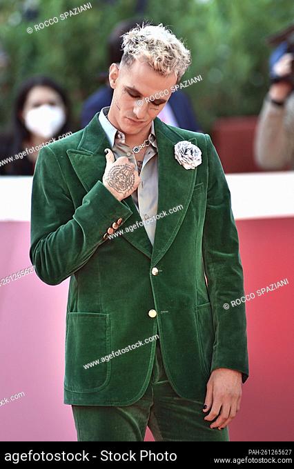 ROME, ITALY - OCTOBER 19: Achille Lauro attend the red carpet of the movie ""Anni Da Cane"" during the 19th Alice Nella Città 2021 at on October 19