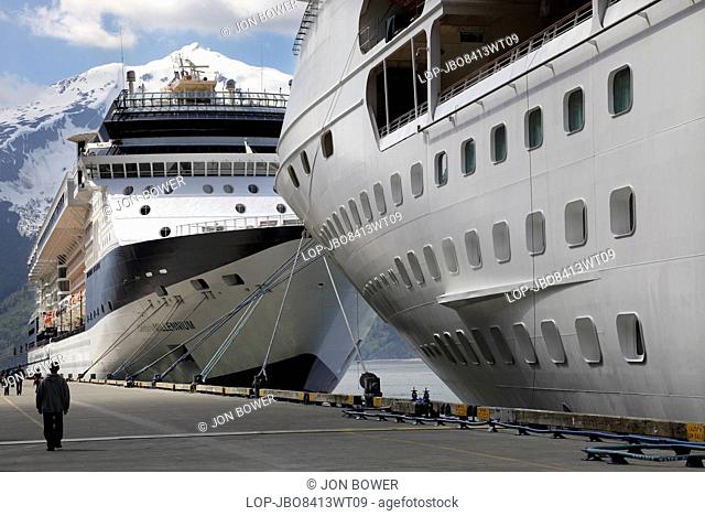 USA, Alaska, Skagway. Cruise liners moored at Skagway in Alaska