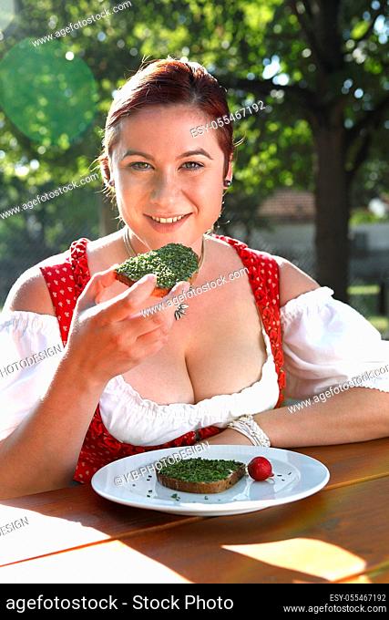 woman, beer garden, bavarian