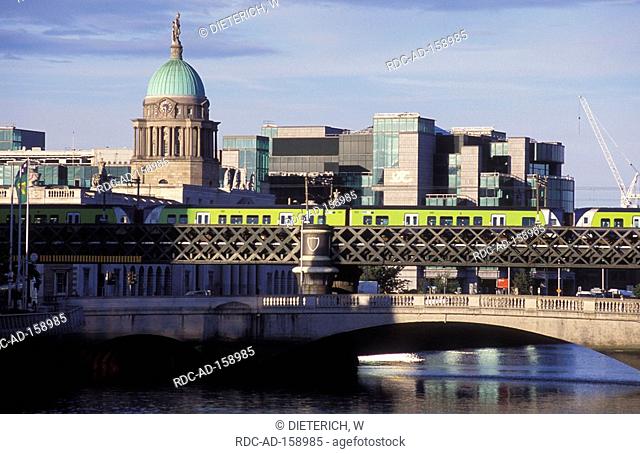 DART train on butt bridge in front of Custom House river Liffey Dublin County Dublin Ireland Dublin Area Rapid Transit
