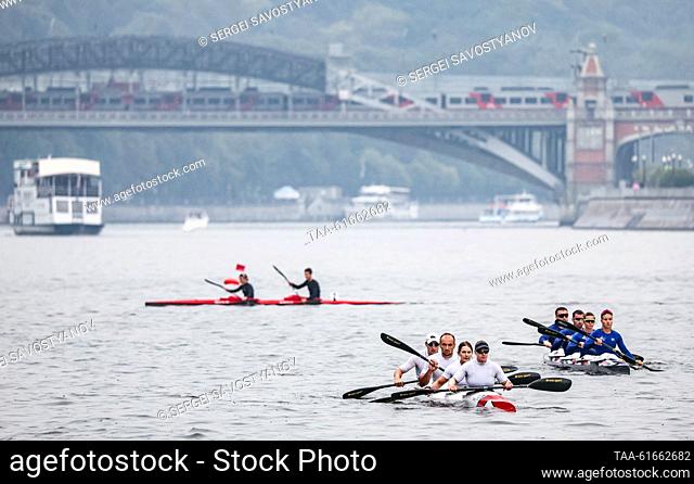 RUSSIA, MOSCOW - SEPTEMBER 2, 2023: Kayakers take part in the Goodwill Cup international canoeing and kayaking competition on the Moskva River