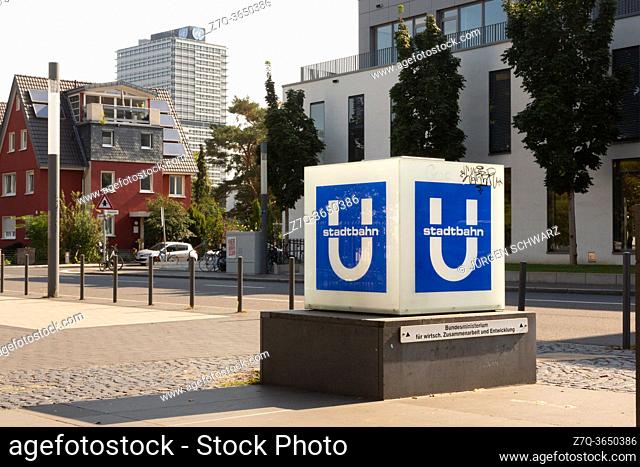 Cube in front of the underground station Heussallee / Museumsmeile, Bonn, Germany