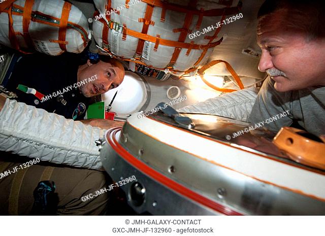 European Space Agency astronaut Luca Parmitano (left) and Russian cosmonaut Fyodor Yurchikhin, both Expedition 36 flight engineers