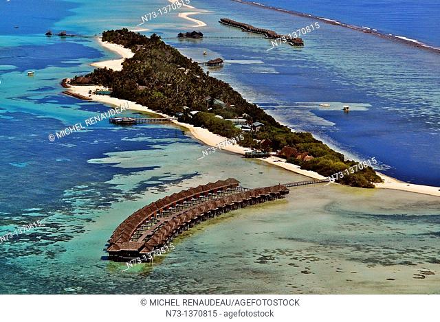 Indian Ocean, Maldives, Diva Resort Naiad aerial view