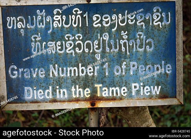 Memorial plaque, Tham Piu Cave, Muang Kham, Memorial Plaque, Ban Chom Thong, Xien Khouang Province, Laos, Asia