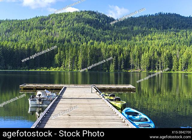 Round Lake State Park, near Sagle, Idaho, is a picturesque mountain lake where fishing for rainbow trout and non motorized boating attracts outdoor enthusiiasts