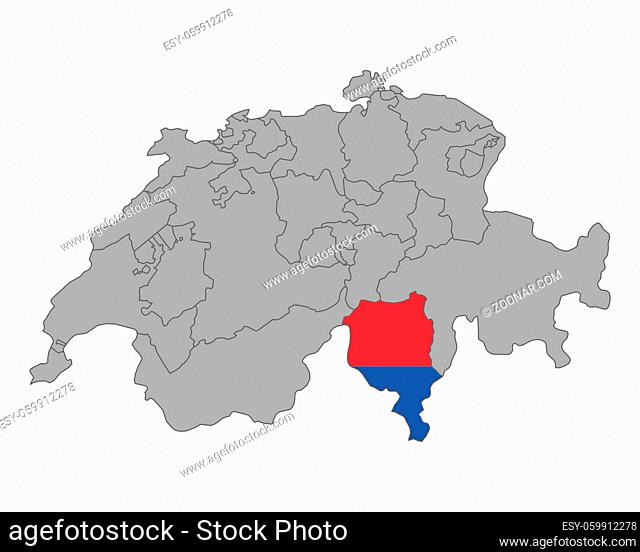 Karte der Schweiz mit Fahne des Tessins - Map of Switzerland with flag of Ticino