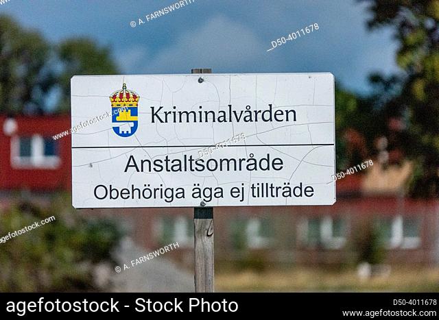 Stockholm, Sweden A sign for the Swedish Prison and Probation Service, or Kriminalvarden in Swedeish