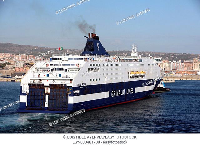 Grimaldi Lines Ferry entering the port of Civitavecchia, Rome, Italy