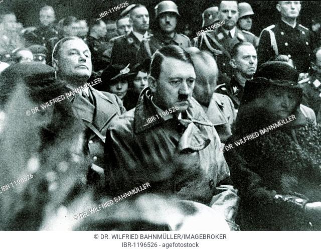 Adolf Hitler at the state funeral of Hans Schemm, who died March 5th 1935 in an air crash, historical photo