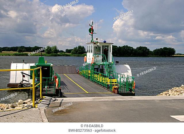 car ferry at riverbank of Elbe between Poland and Germany, Poland, West Pomeranian Voivodeship, Gozdowice