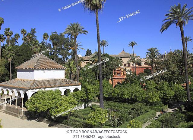 Spain; Andalusia; Seville; Real Alcazar, moorish royal palace, garden;