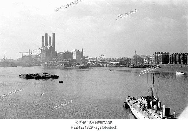 Fulham Power Station, London, c1945-c1965. Fulham Power Station was opened in 1936. It is seen here from Wandsworth Bridge