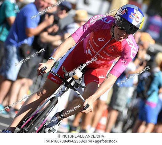 8 July 2018, Frankfurt/Main, Germany: Daniela Ryf from Switzerland riding her bike in the second round during the Ironman European Championships