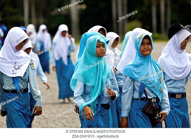 Muslim Schoolgirls on the Merdeka Aquare in Jakarta, Indonesia