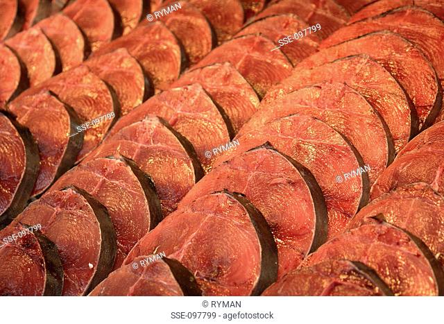 Stall of tuna steaks