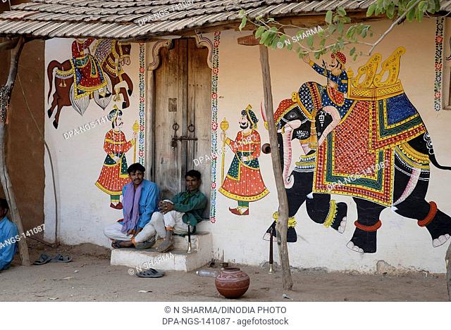 Mewad wall painting at Shilpgram ; Udaipur ; Rajasthan ; India