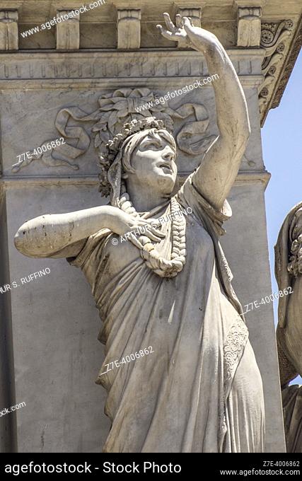 Statue representing Bellini's opera Norma. One of 4 statues representing 4 of Bellini's most acclaimed operas. Monument to Vincenzo Bellini (Monumento a...