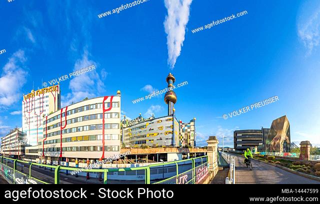 Vienna, Müllverbrennungsanlage (waste incineration plant) Spittelau, design by Friedensreich Hundertwasser, smoke at chimney in 09