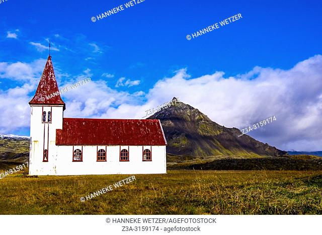 Small coastal church in Hellnar, Snaefellsnes peninsula, Iceland