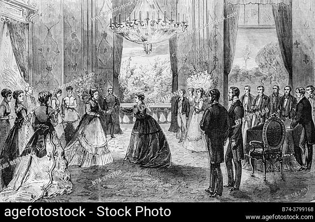 visit from s. mr. the empress a s. mr. queen victoria at the hotel of the embassy of england, , the illustrious universe, editor michel levy 1868